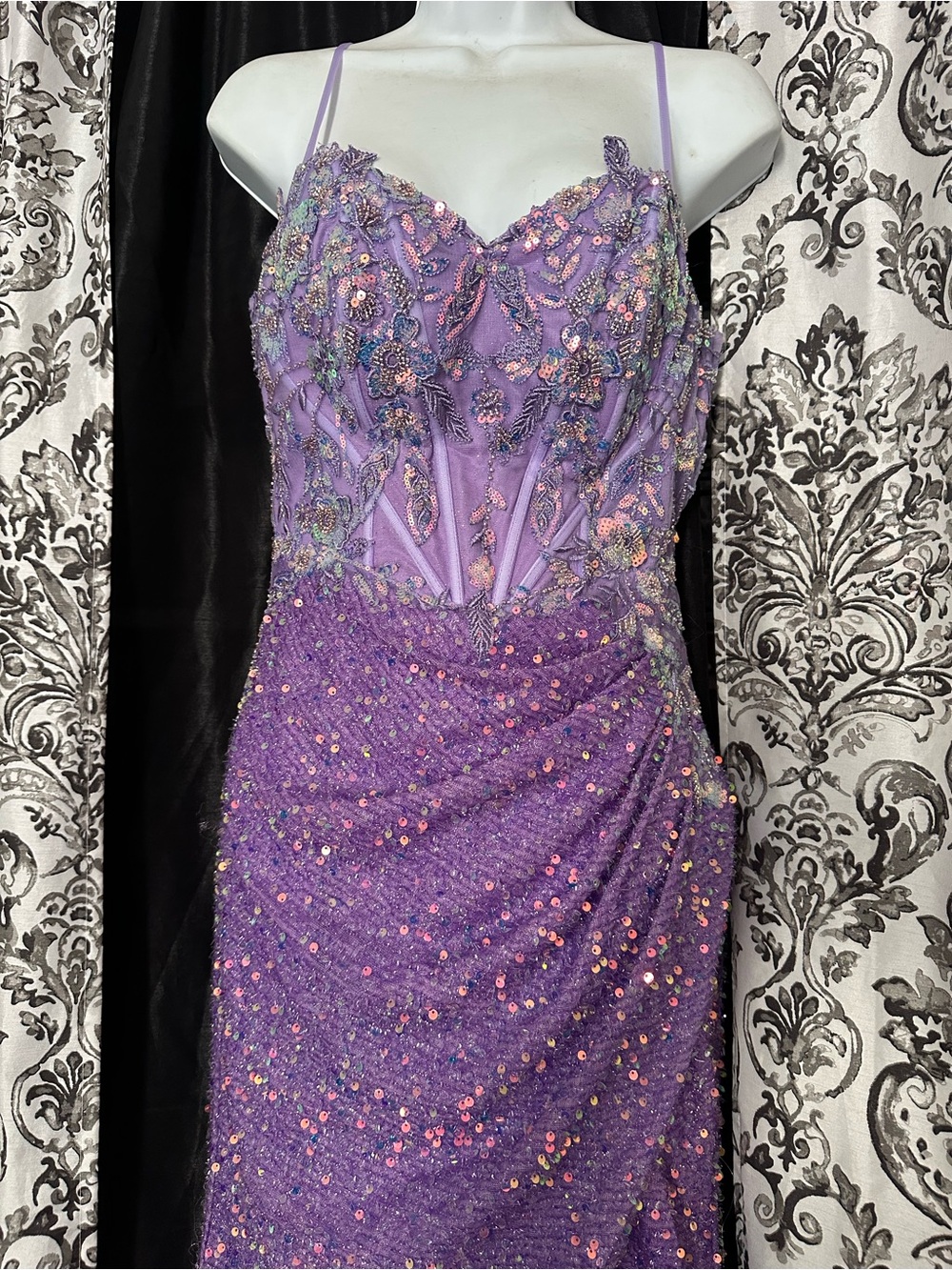 #139 Lavender Embellished Sequin Spaghetti Strap Dress